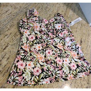New Women's Tankini Swimsuit Top Size 8 Adjustable Straps Ruffle Tropical Flower